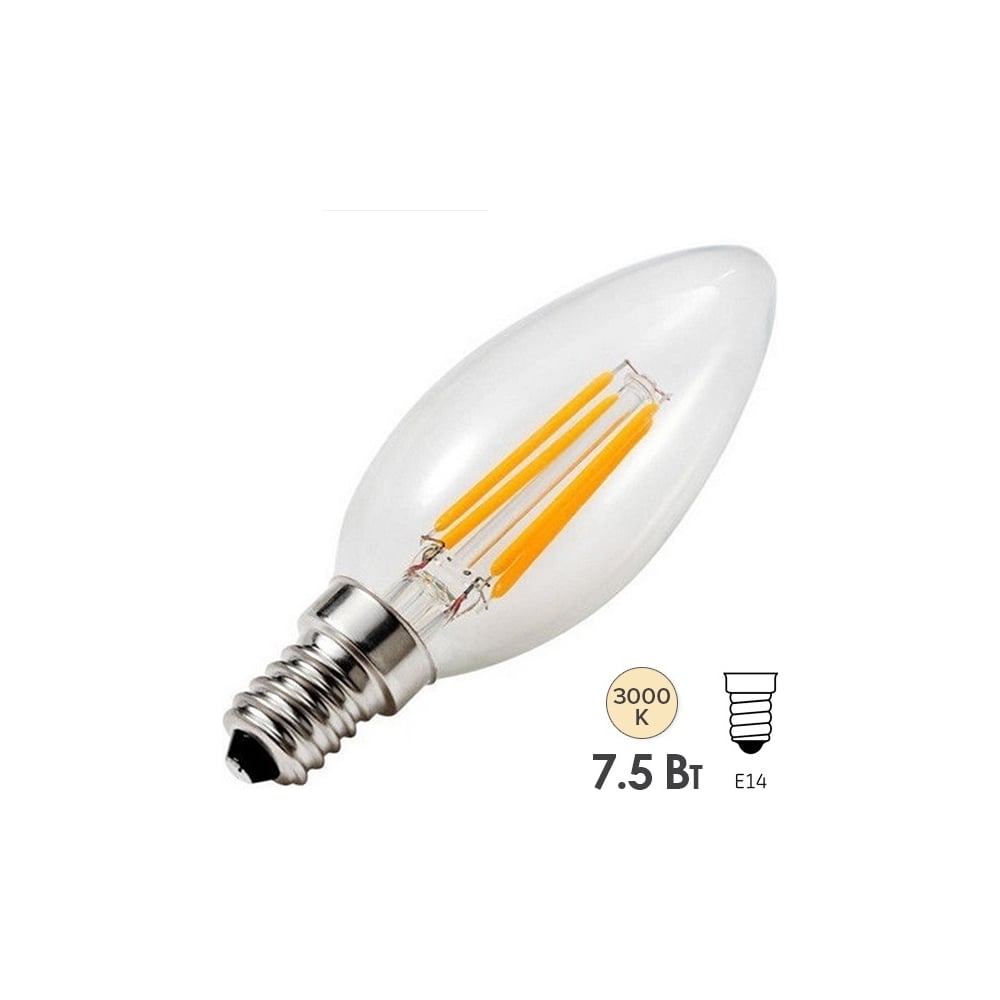 Изображение товара Лампа FL-LED Filament C35 7.5W E14 3000К 220V 750Лм 35x98мм FOTON_LIGHTING свеча прозрачная 609038