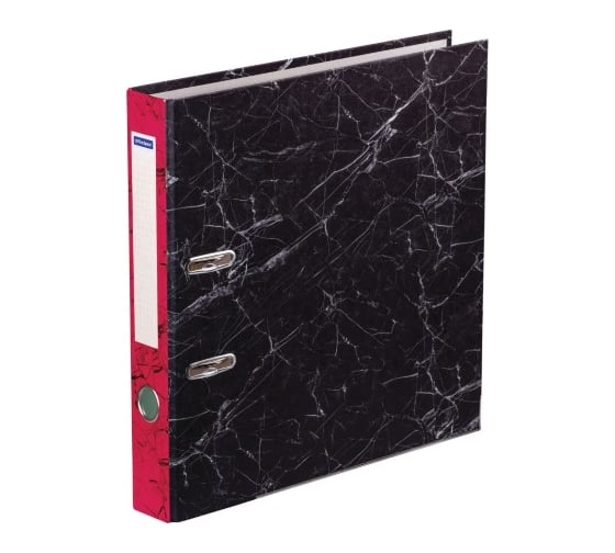 Изображение товара Папка-регистратор OfficeSpace 50 мм, мрамор, черная, красный корешок, нижний металлический кант 274410
