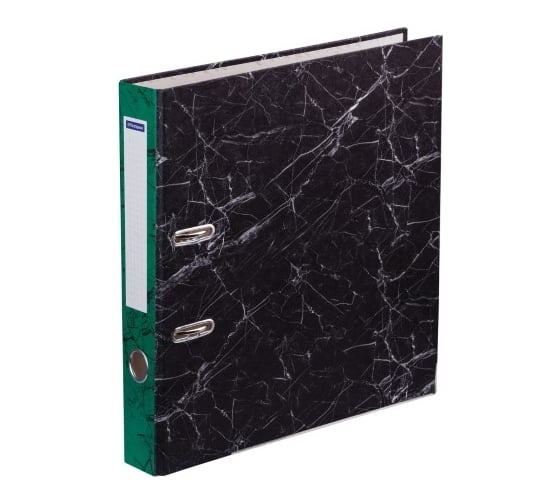 Изображение товара Папка-регистратор OfficeSpace 50 мм, мрамор, черная, зеленый корешок, нижний металлический кант 274409