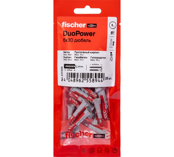 Изображение товара Дюбель Fischer DUOPOWER 6x30 (28шт.) 577320
