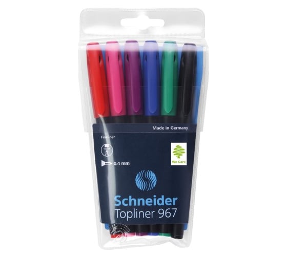 Изображение товара Набор капиллярных ручек Schneider Topliner 967 6 цветов, 0.4 мм, европодвес 196796
