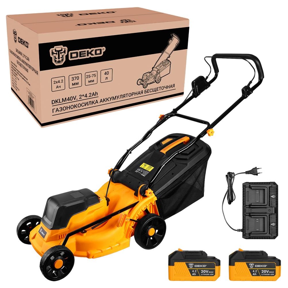 Изображение товара Аккумуляторная газонокосилка DEKO DKLM40V 2x20В 37 см с травосборником