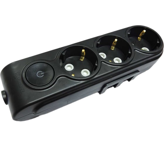 Изображение товара Колодка нового поколения MAKEL 3 гнезда, с защитой от детей, с/з и выкл., черная N3310100