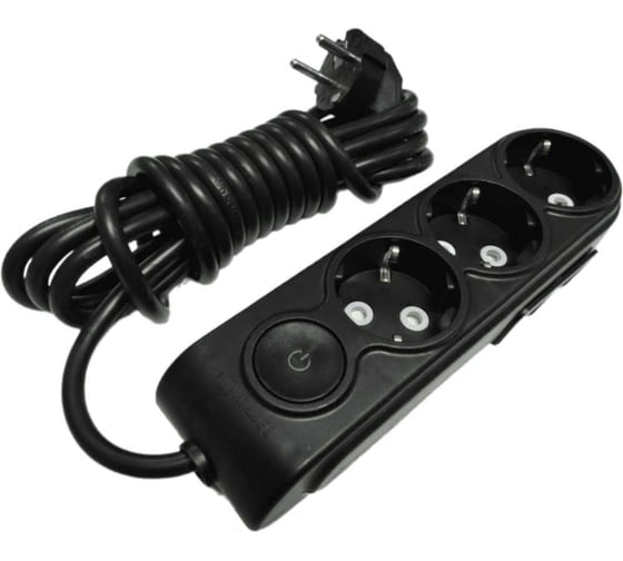 Изображение товара Удлинитель нового поколения MAKEL 3х3м, с заземл., 16А, защ. шторки и выключатель, черный N3310143