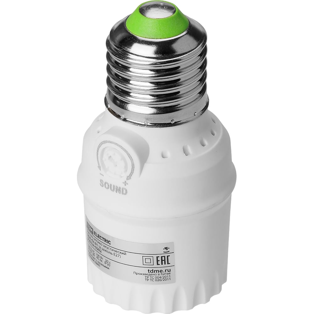Датчик оптико-акустический TDM ELECTRIC ДОА-Пт-01 (в цоколь Е27) 230 В, 100 Вт, 30 сек, 40 лк, 50-80 дБ, IP20 TDM SQ0324-0202