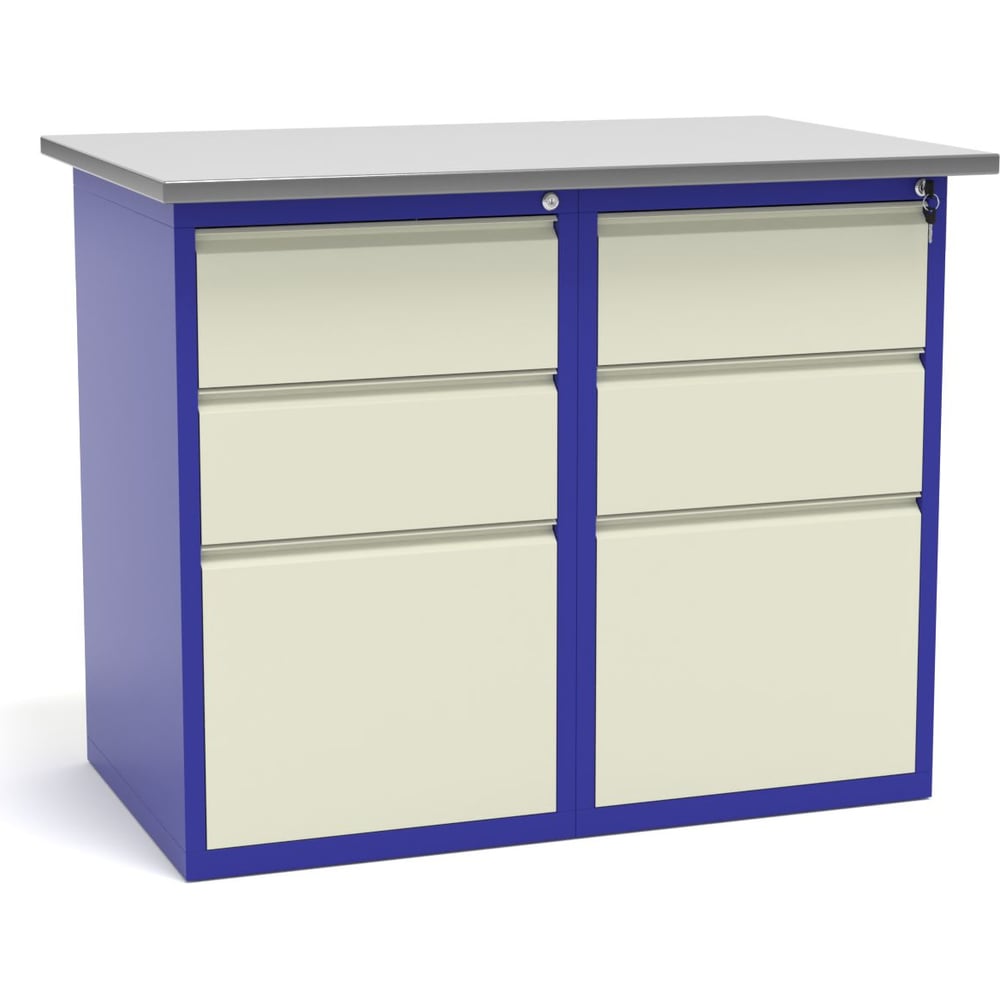 Изображение товара Верстак слесарный металлический Святогор СВ-2Т.03.03.11, профессиональный, с двумя ящиками и фанерн