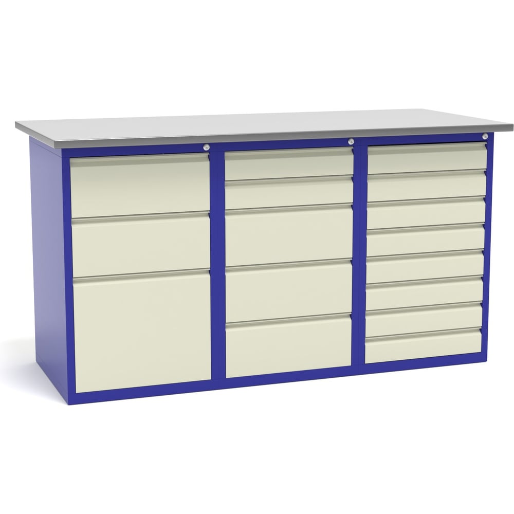 Изображение товара Верстак слесарный трехтумбовый Святогор СВ-3Т.03.05.08.16 для профессиональных мастерских