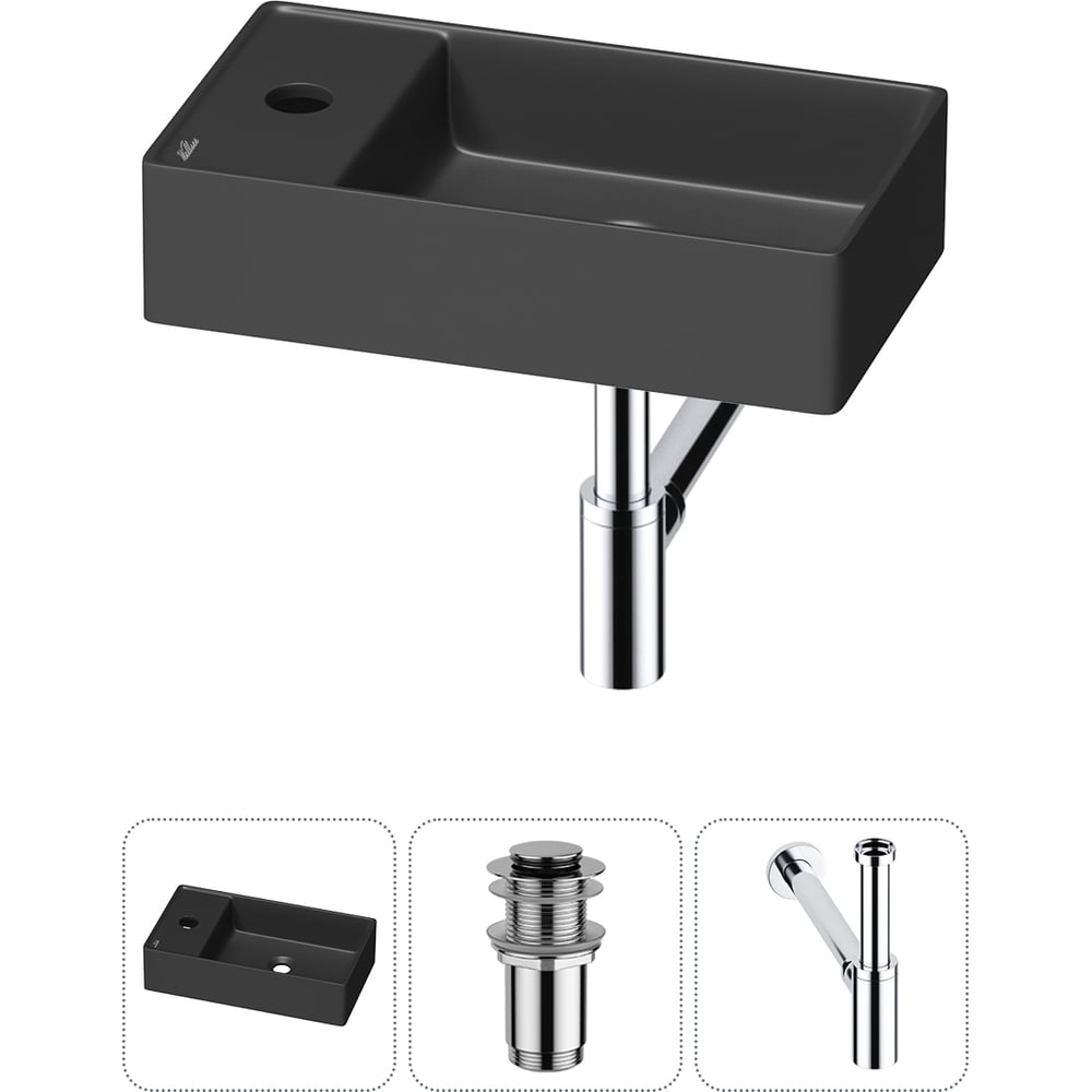 Изображение товара Мини-раковина Wellsee WC Area подвесная, черный матовый фарфор 410x230мм