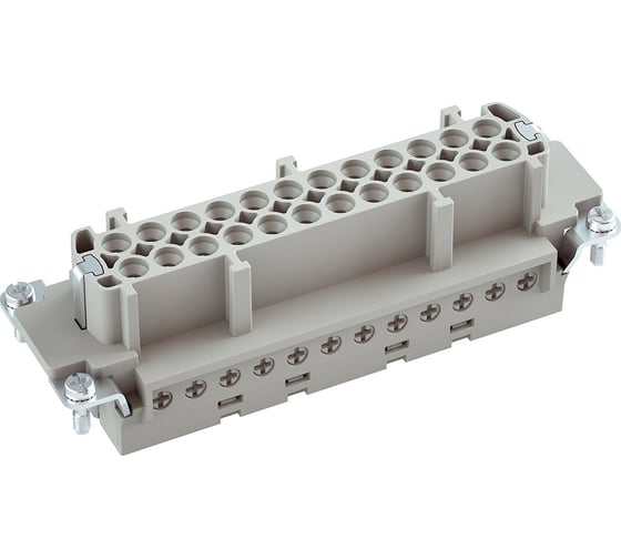 Изображение товара Розетка (гнездовая вставка) Klemsan 48 контактов (25-48) + заземление, 16А, 400V, 6kV, винтовое соединение 1-2.5 мм2, прямой ввод ПБТ, контакты - посеребренная латунь 29028