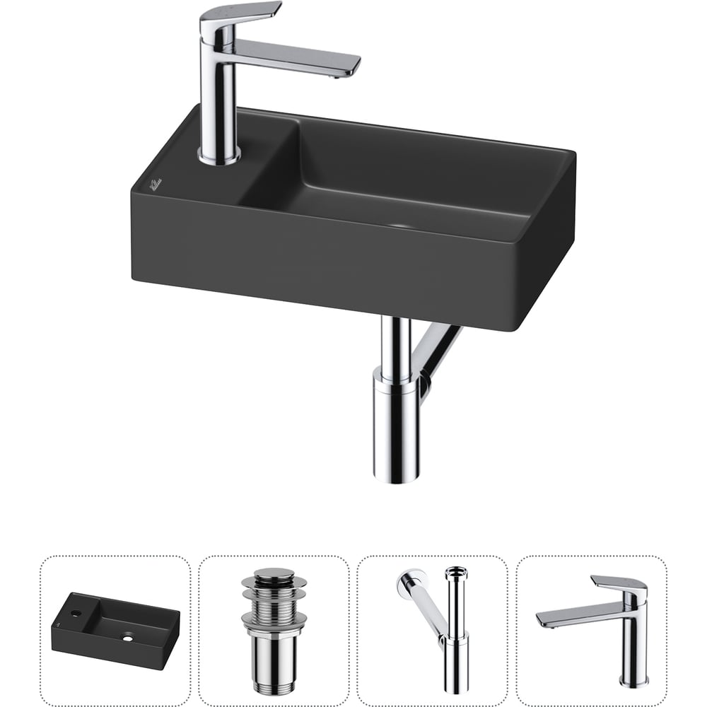 Изображение товара Мини-раковина для ванной комнаты Wellsee WC Area 4 в 1 с матовой черной отделкой