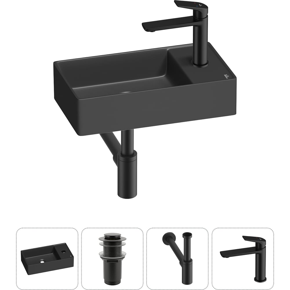Изображение товара Мини-раковина для ванной комнаты или туалета Wellsee WC Area 4 в 1 черный матовый фарфор