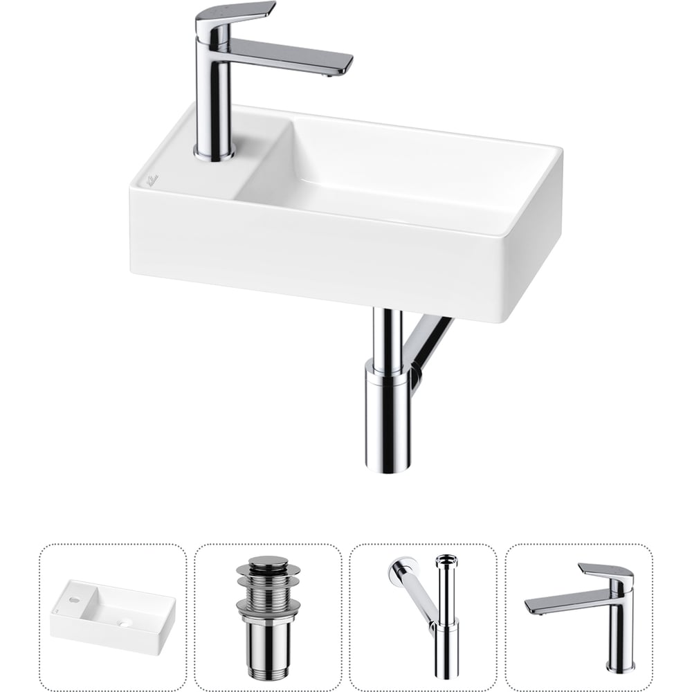 Изображение товара Мини-раковина для ванной комнаты или туалета Wellsee WC Area 4в1 с сифоном и смесителем