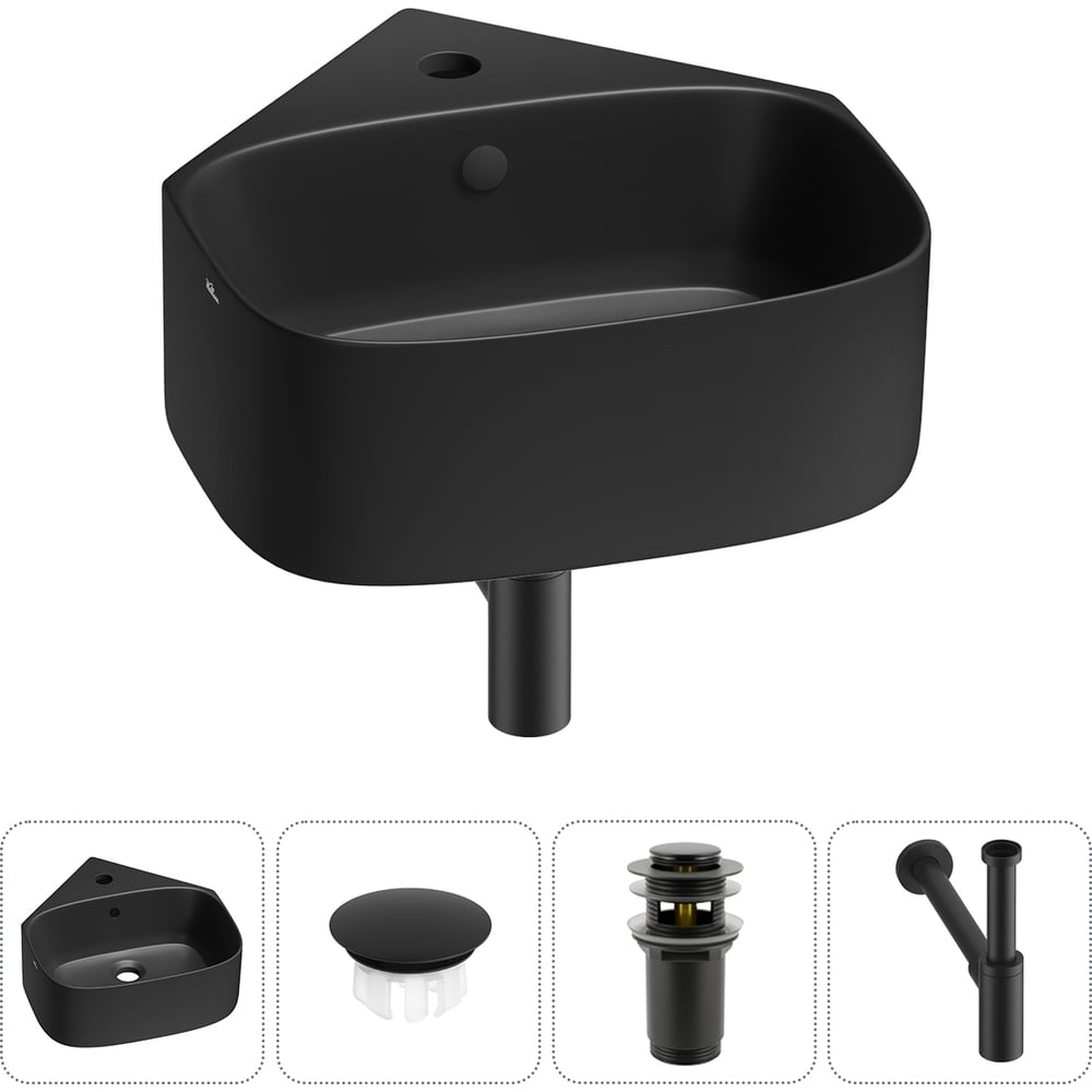 Изображение товара Мини-раковина Wellsee WC Area 20217076R угловая матовый черный фарфор современный стиль