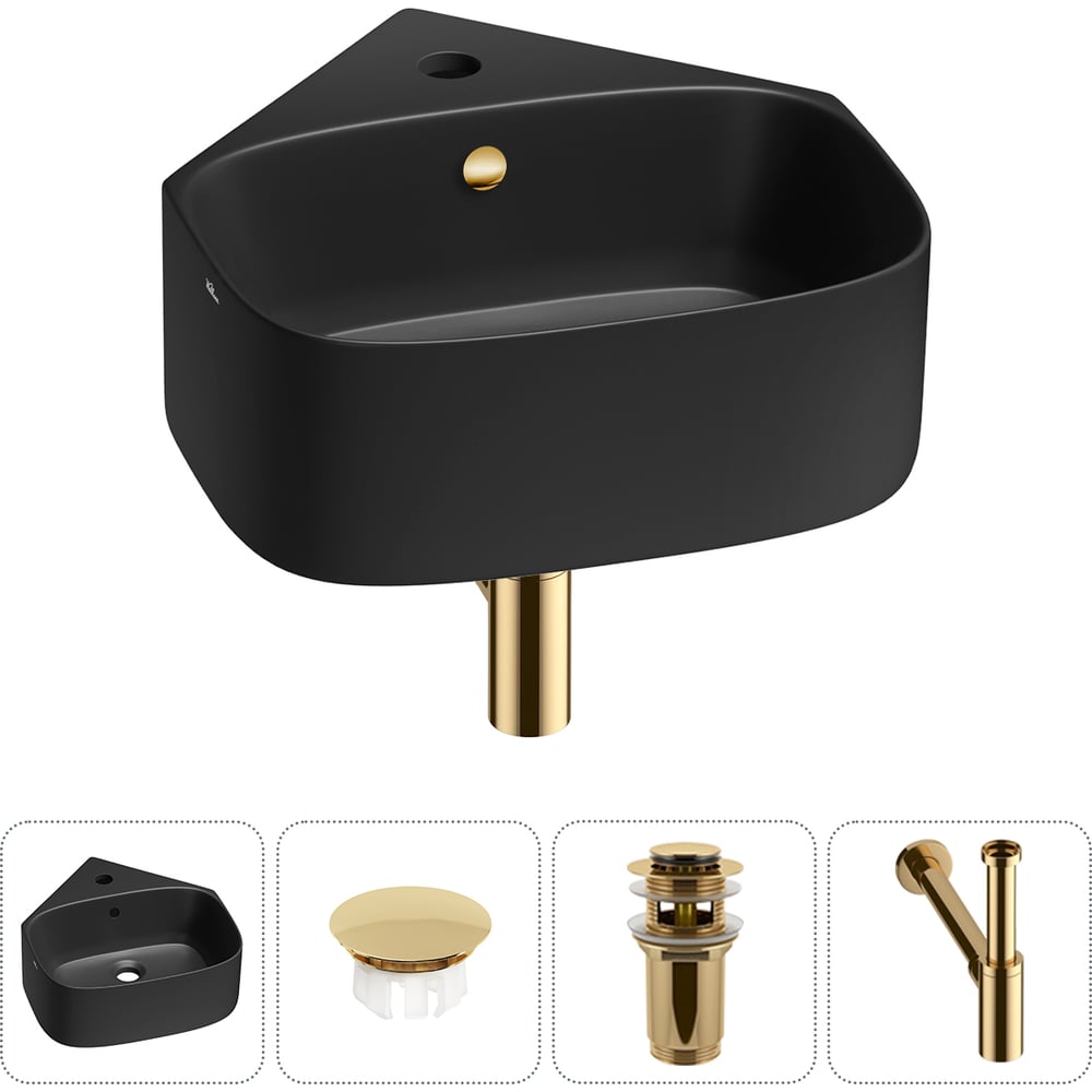 Изображение товара Мини-раковина для ванной комнаты или туалета Wellsee WC Area 4в1 угловая матовый черный фарфор