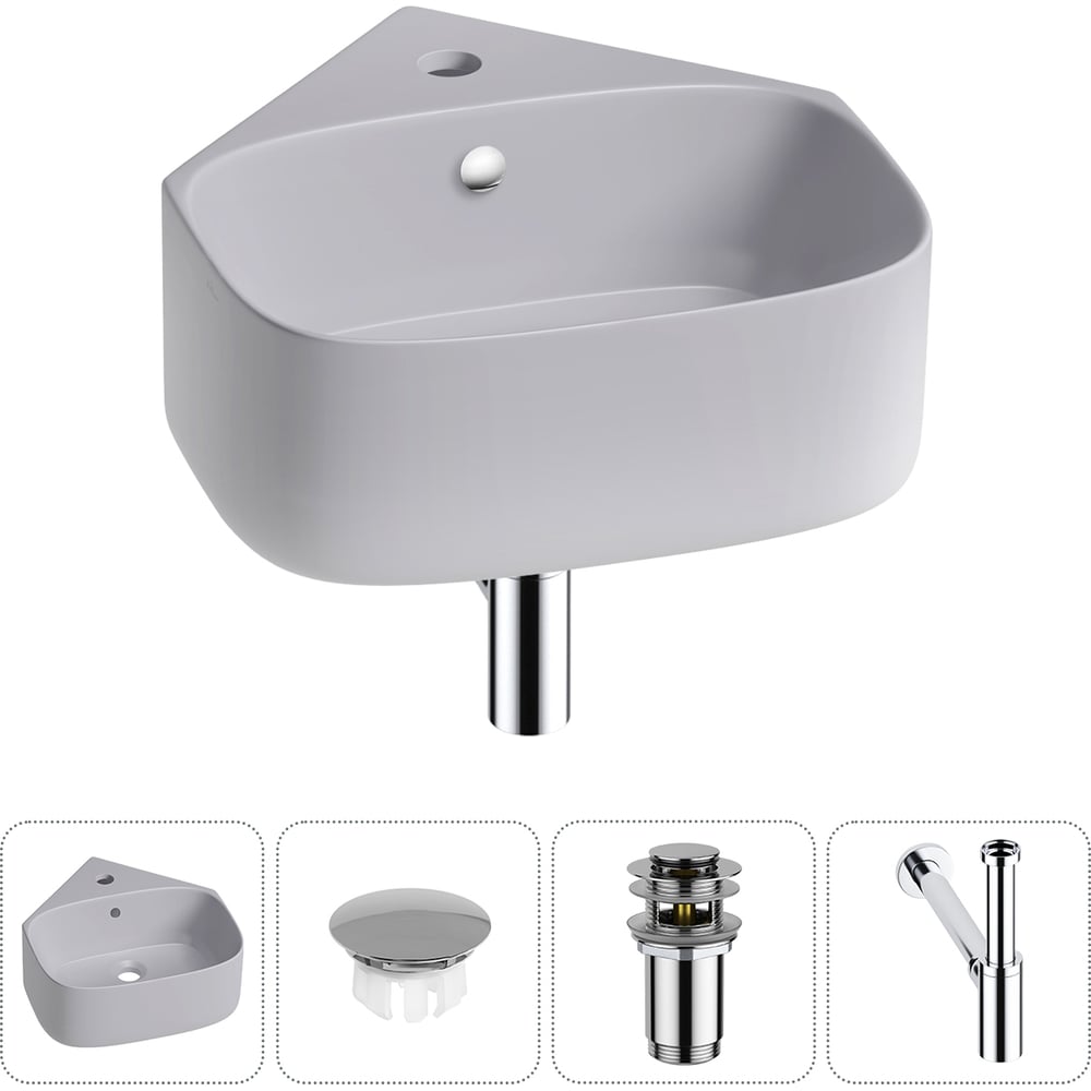 Изображение товара Мини-раковина Wellsee WC Area 4 в 1 угловая серого цвета