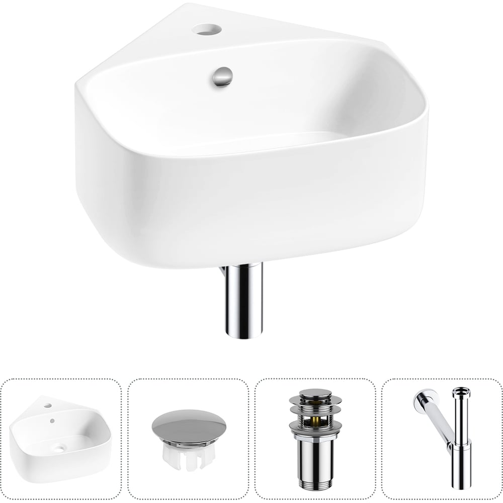 Изображение товара Мини-раковина для ванной комнаты или туалета Wellsee WC Area 4 в 1 угловая белая глянцевая