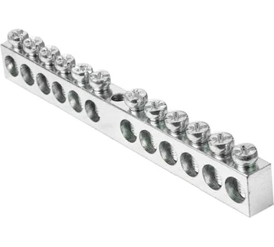 Изображение товара Шина HLT PEN земля-ноль, 6x9мм, 12/1 12 групп/крепеж по центру, никелированная 20 штук/упаковка 081-09-093