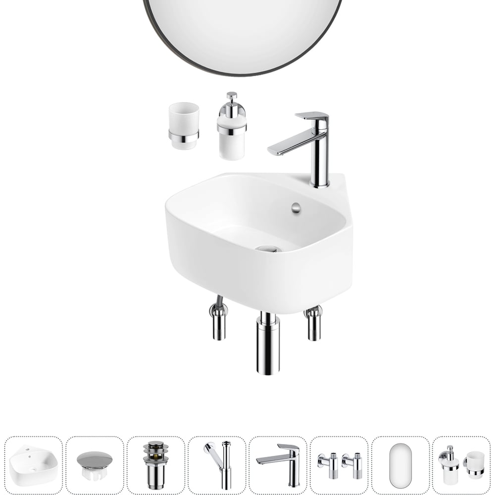 Изображение товара Мини-раковина для ванной комнаты или туалета Wellsee WC Area 20217815R с зеркалом и комплектом