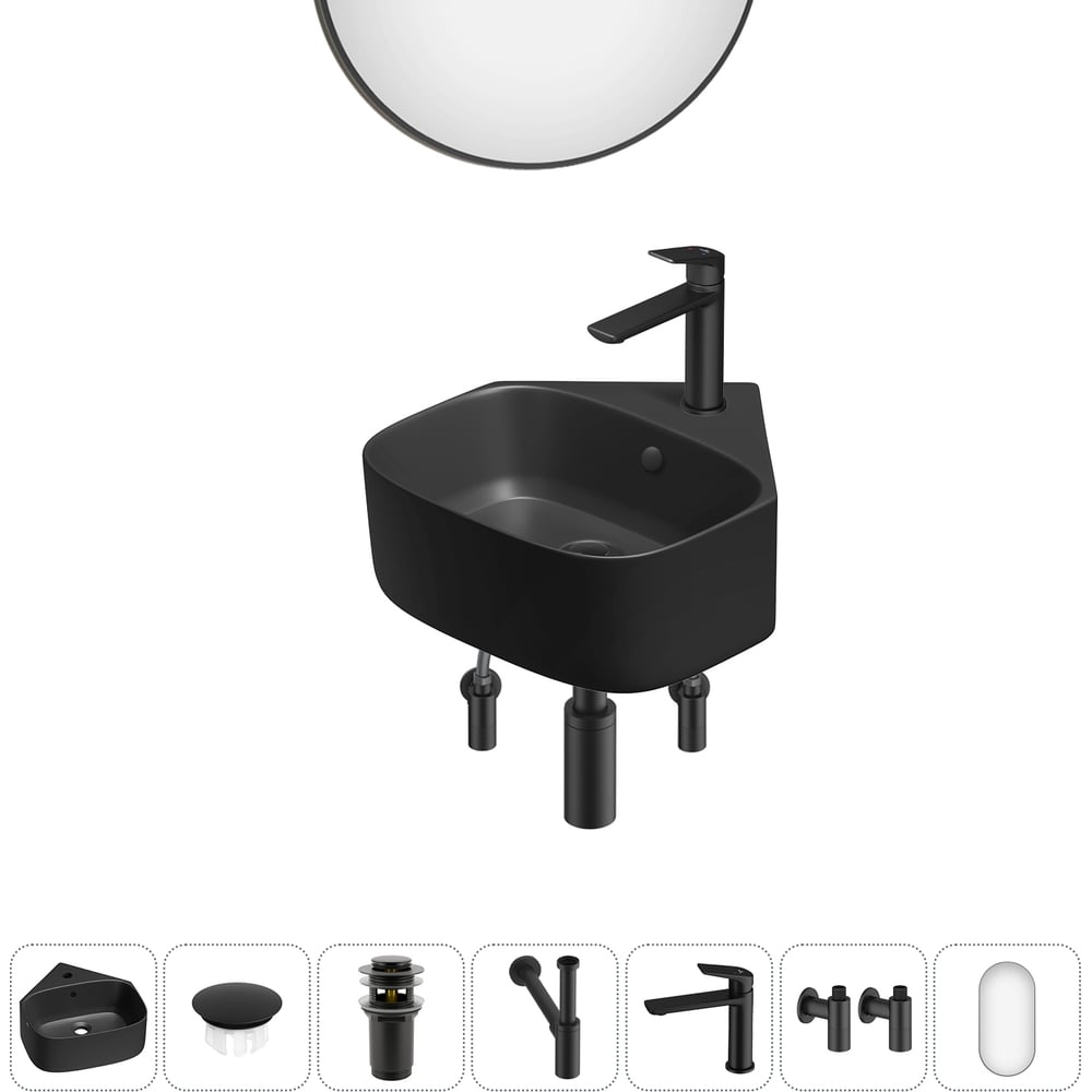 Изображение товара Мини-раковина для ванной комнаты или туалета угловая черный матовый WC Area 20217828R