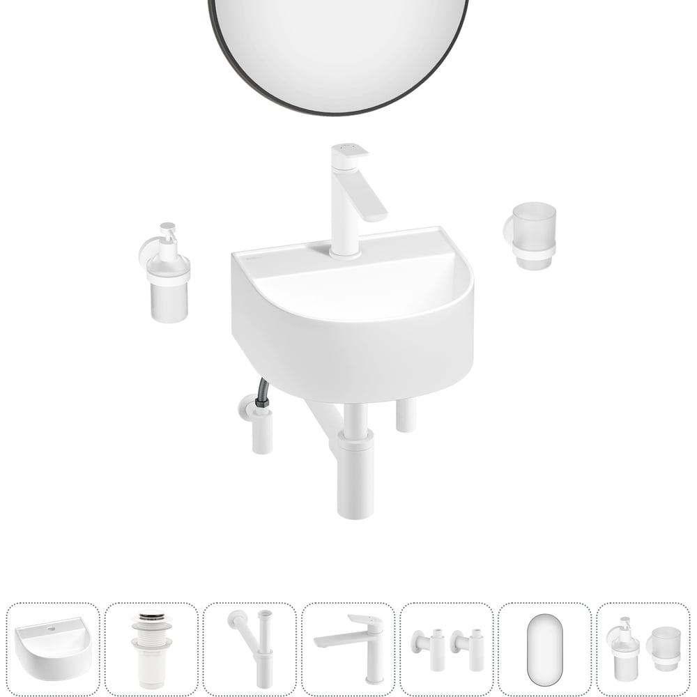 Изображение товара Мини-раковина Wellsee WC Area 7 в 1, полукруглая, глянцевый белый