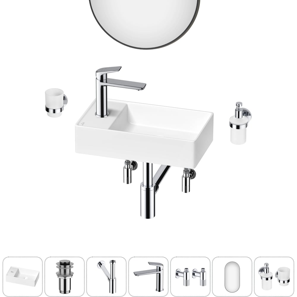 Изображение товара Мини-раковина для ванной Wellsee WC Area 7 в 1 с комплектующими