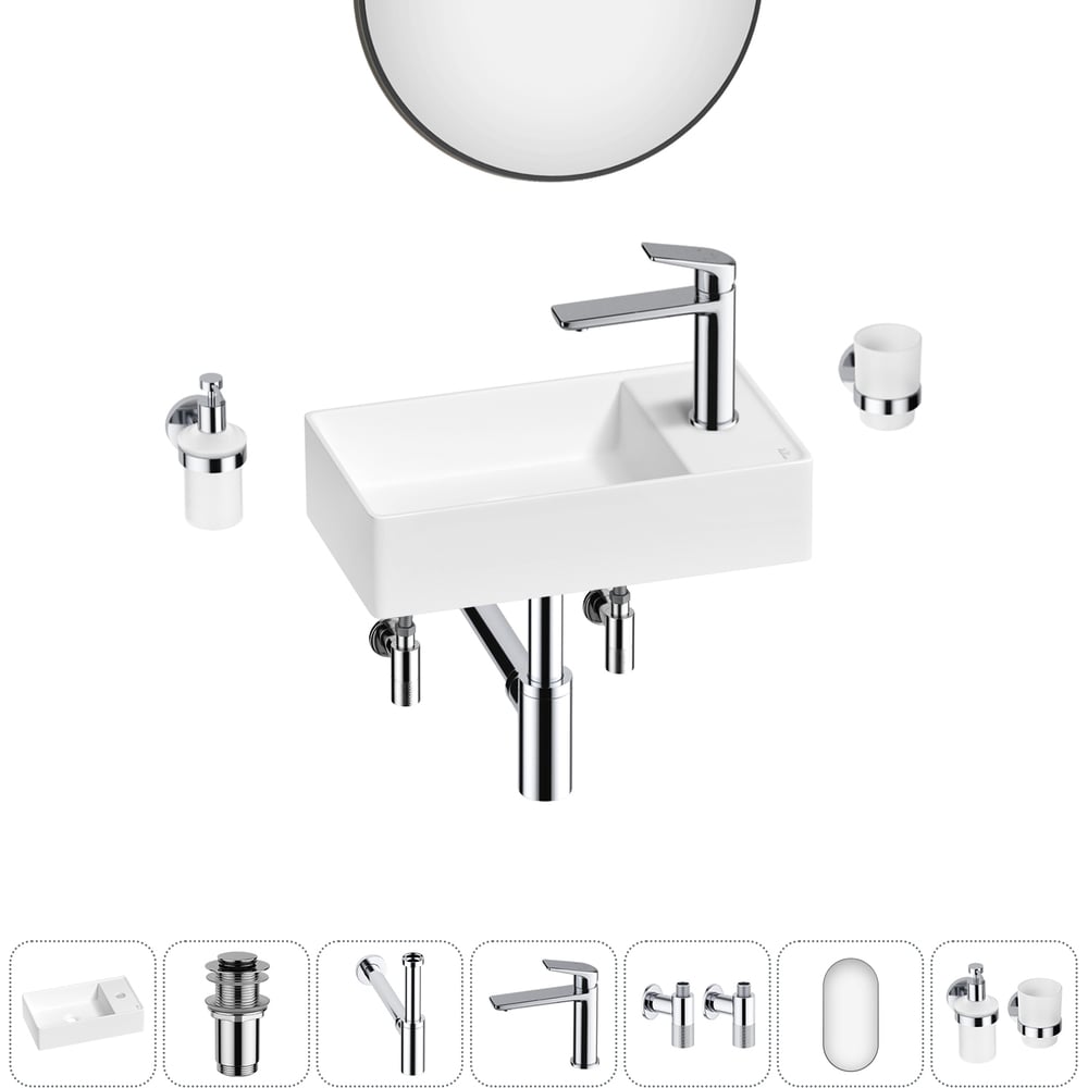 Изображение товара Мини-раковина для ванной комнаты WC Area 7 в 1 санфарфор стиль современный белая матовая