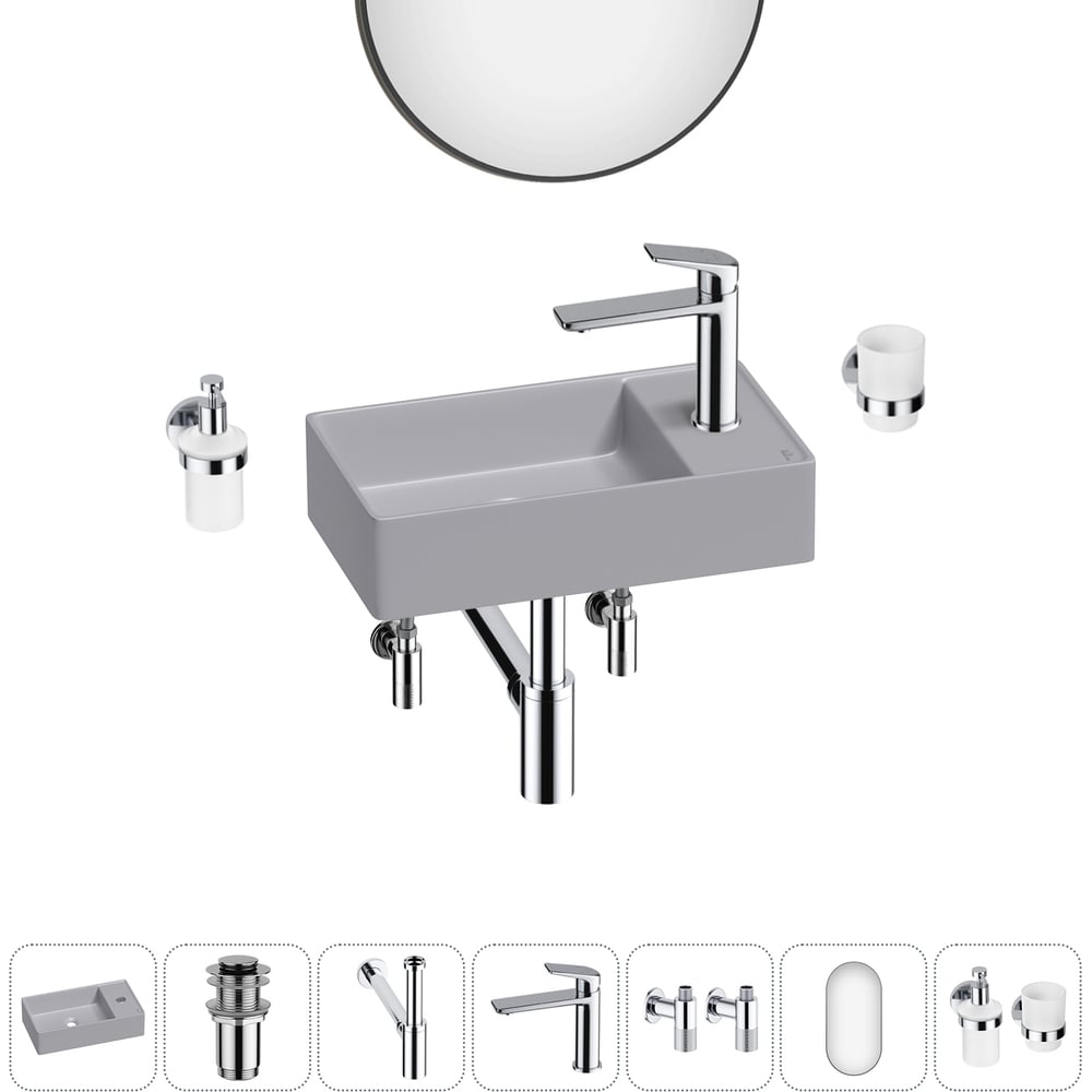 Изображение товара Мини-раковина для ванной комнаты WC Area 7 в 1 с зеркалом и комплектом аксессуаров