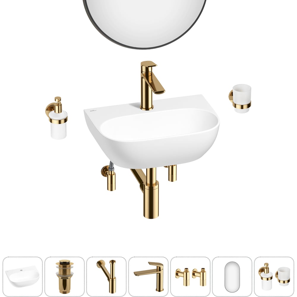 Изображение товара Wellsee WC Area: мини-раковина 7 в 1 с комплектом (глянцевый белый, санфарфор) 420 мм