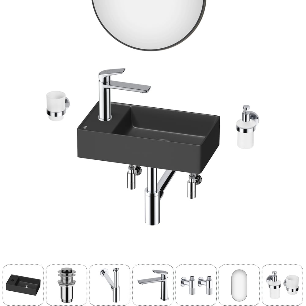 Изображение товара Мини-раковина для ванной комнаты или туалета Wellsee WC Area 7 в 1 черный матовый