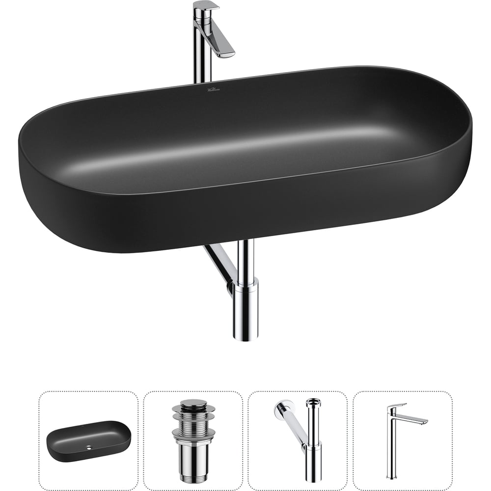 Изображение товара Накладная раковина для ванной комнаты Wellsee Chic Riviera 4 в 1 черный матовый