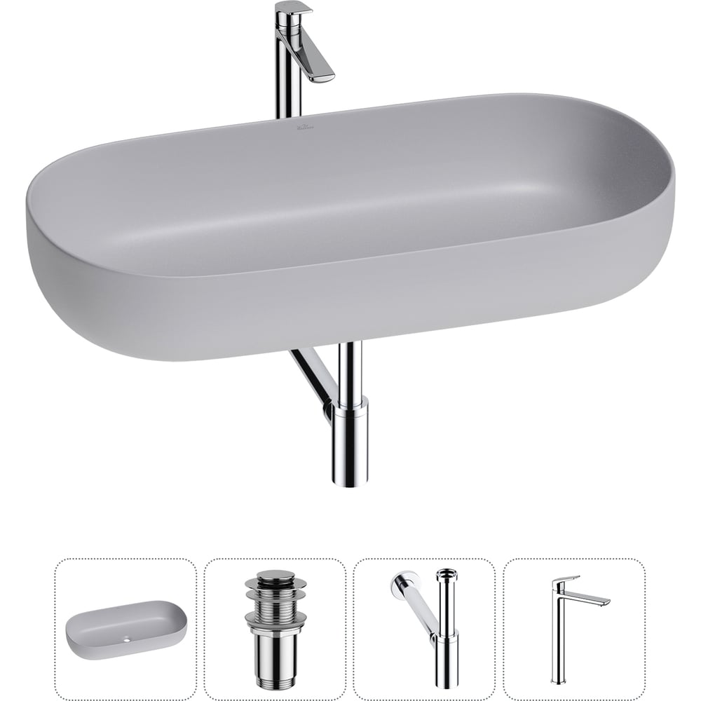 Изображение товара Накладная раковина для ванной комнаты Wellsee Chic Riviera 4 в 1 с смесителем и сифоном