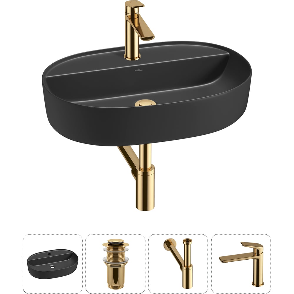 Изображение товара Накладная раковина для ванной комнаты Wellsee Chic Riviera 4 в 1 черный матовый