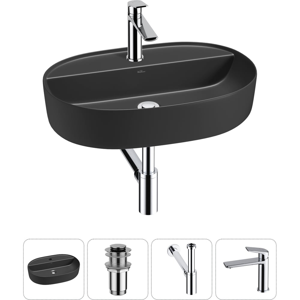 Изображение товара Накладная раковина Wellsee Chic Riviera 500 мм с сифоном и смесителем