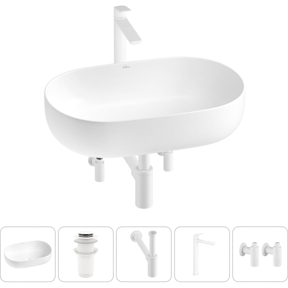 Изображение товара Накладная раковина для ванной комнаты Wellsee Chic Riviera 5 в 1 белый матовый