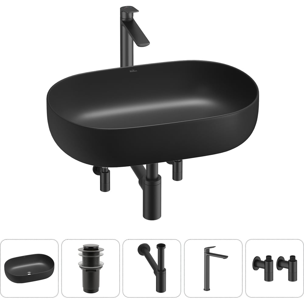 Изображение товара Накладная раковина для ванной комнаты Wellsee Chic Riviera 5 в 1 черный матовый
