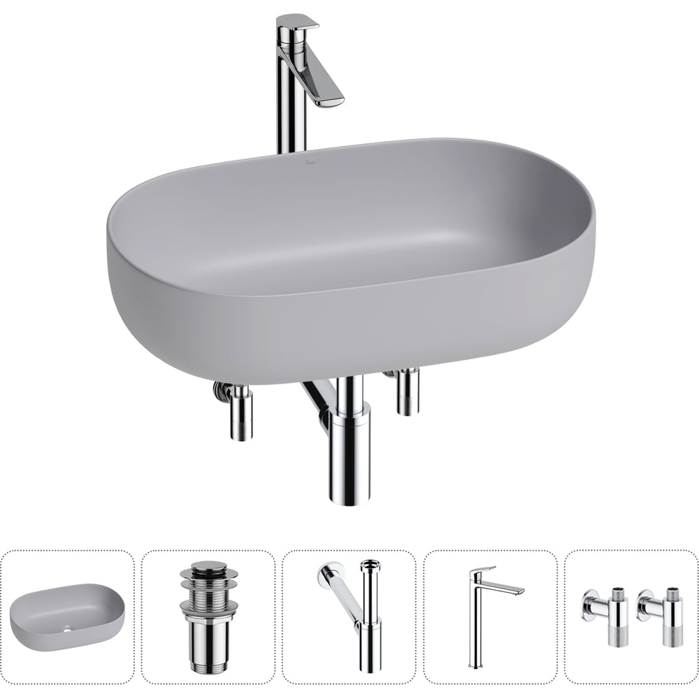 Изображение товара Накладная раковина Wellsee Chic Riviera 20214762R 5 в 1 серый