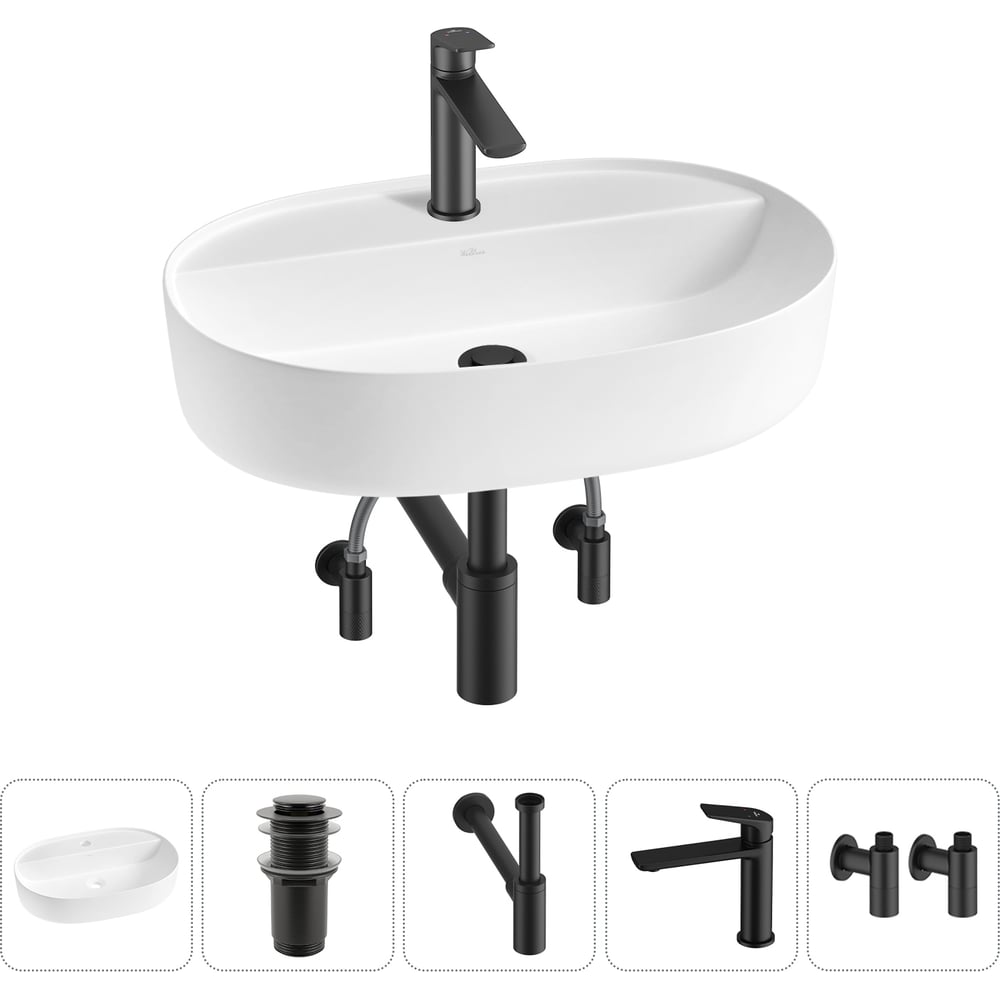 Изображение товара Накладная раковина Wellsee Chic Riviera 5 в 1, белая, овальная