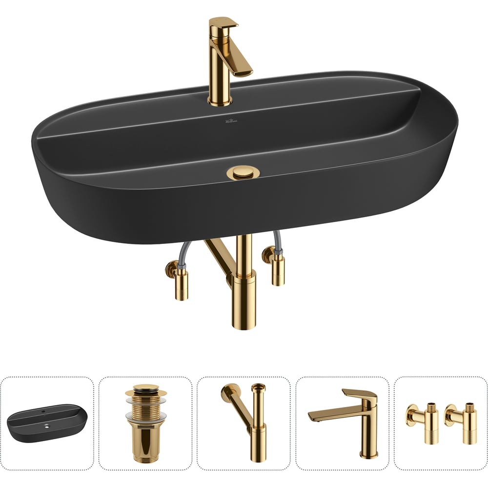 Изображение товара Накладная раковина для ванной Wellsee Chic Riviera 5 в 1 черный матовый