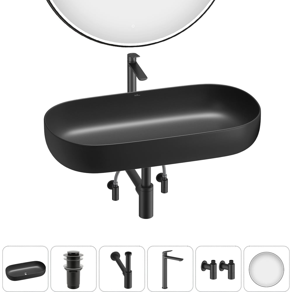 Изображение товара Накладная раковина Wellsee Chic Riviera 800мм черный матовый 20217708R