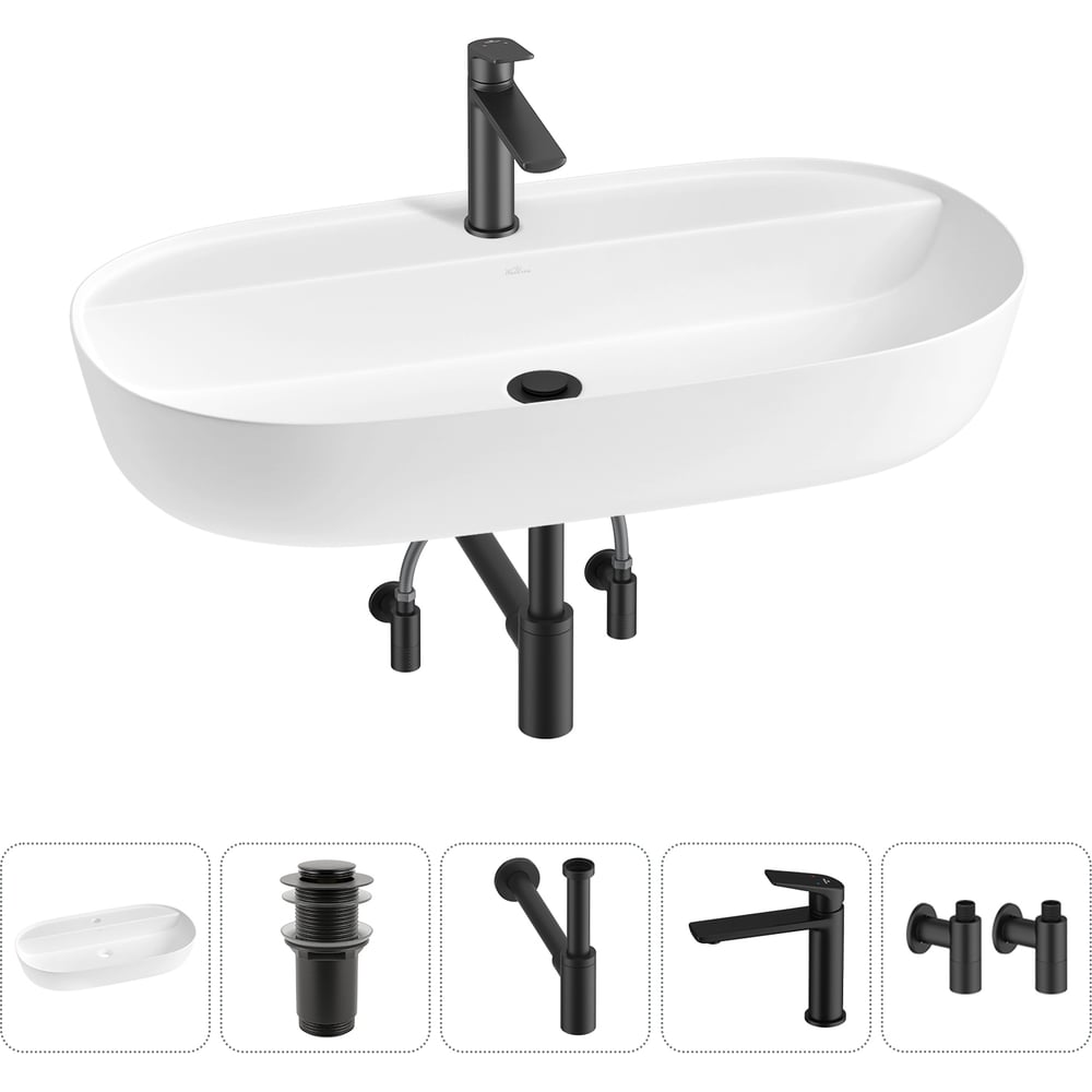 Изображение товара Накладная раковина для ванной комнаты Wellsee Chic Riviera 20214940R комплект 5 в 1 белый матовый