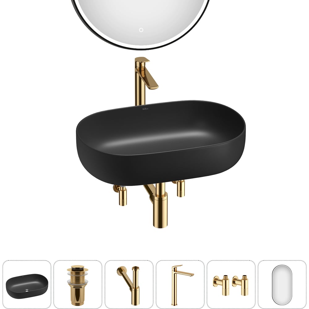 Изображение товара Накладная раковина для ванной комнаты Wellsee Chic Riviera 6 в 1 черный матовый