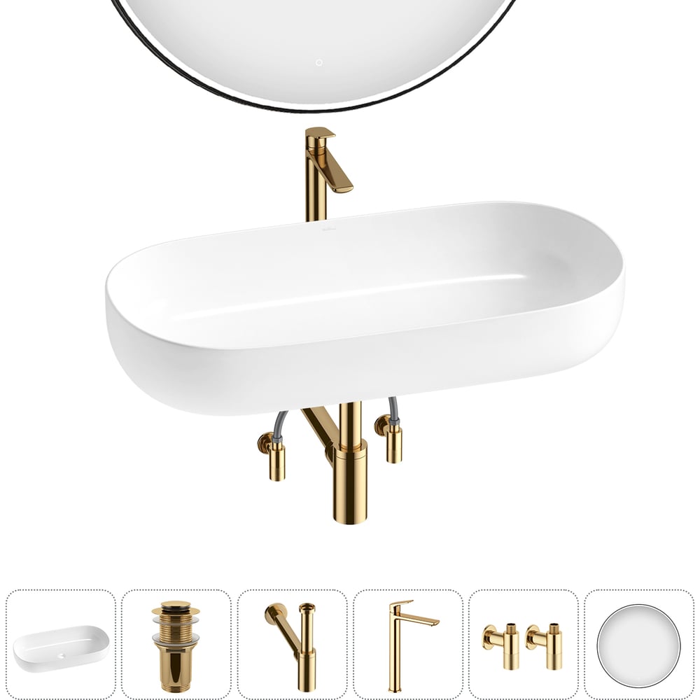 Изображение товара Накладная раковина Wellsee Chic Riviera 800мм с зеркалом и смесителем