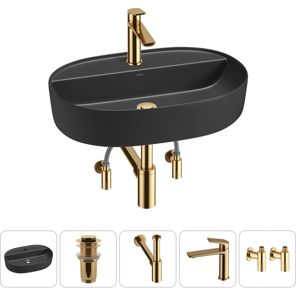 Изображение товара Накладная раковина для ванной Wellsee Chic Riviera 5 в 1 черный матовый санфарфор
