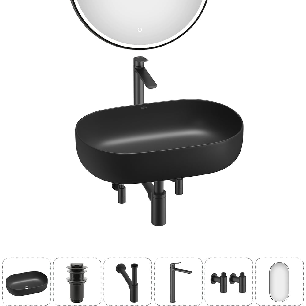 Изображение товара Накладная раковина для ванной Wellsee Chic Riviera 6 в 1 черный матовый