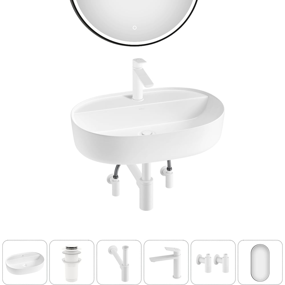 Изображение товара Накладная раковина для ванной Wellsee Chic Riviera 6 в 1 белая овальная