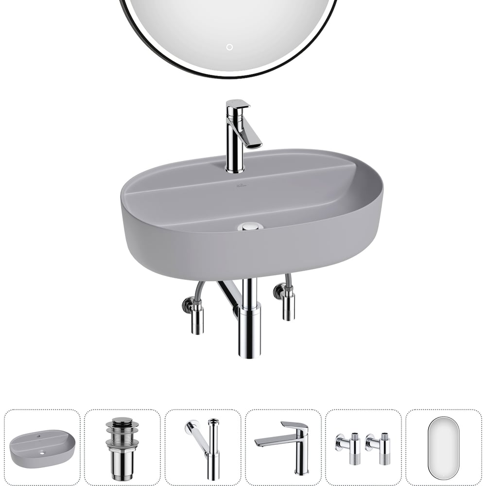 Изображение товара Накладная раковина для ванной комнаты Wellsee Chic Riviera 6в1 матовый серый