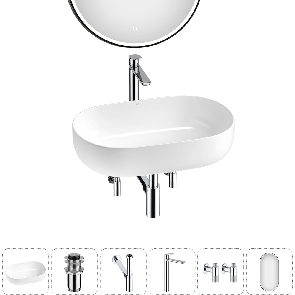 Изображение товара Накладная раковина для ванной Wellsee Chic Riviera 6в1 с зеркалом и комплектом