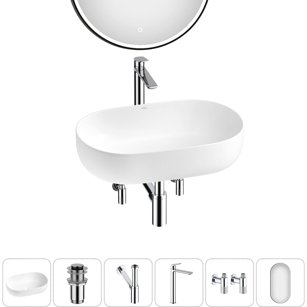 Изображение товара Накладная раковина для ванной Wellsee Chic Riviera 6 в 1 овальная белая матовая