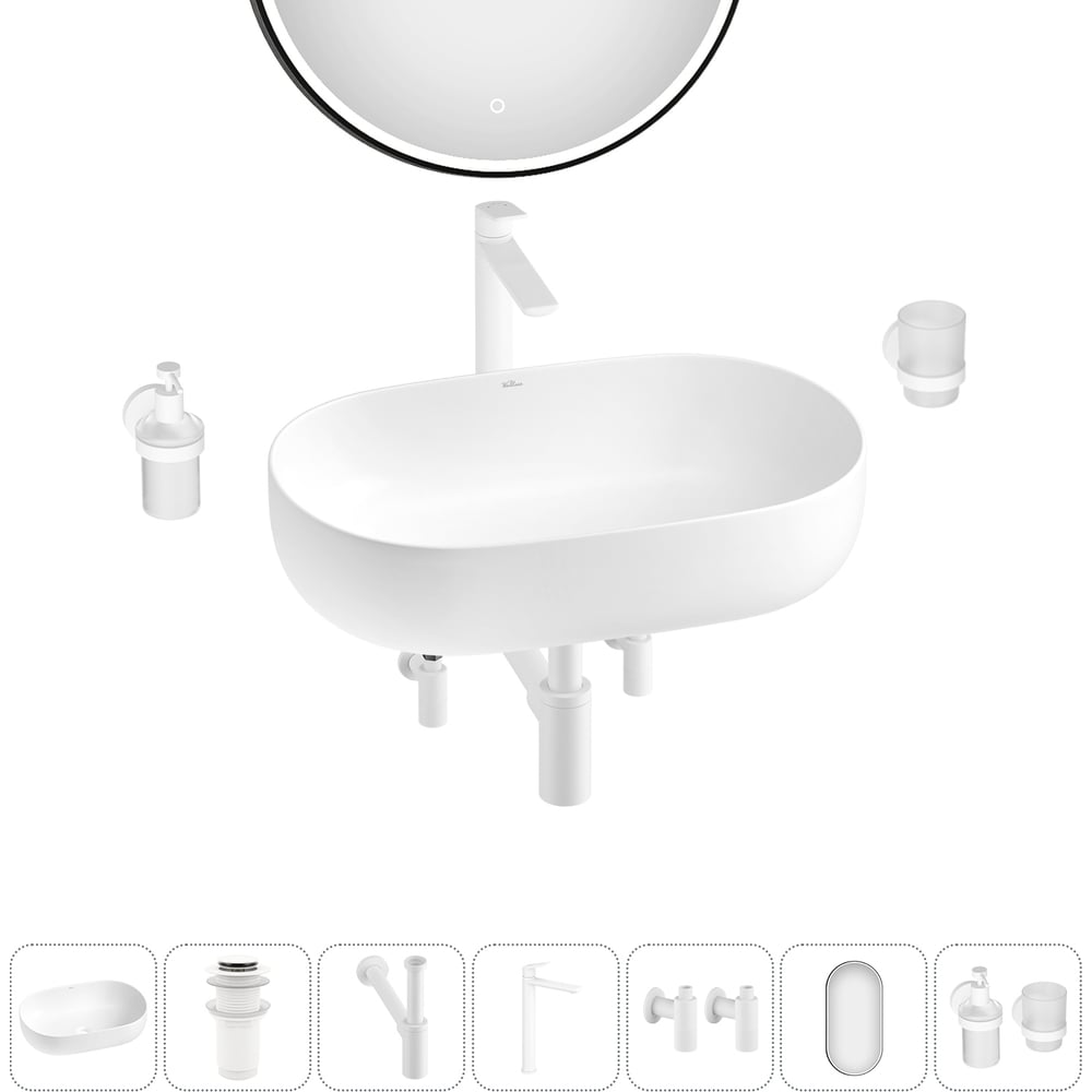 Изображение товара Накладная раковина для ванной комнаты Wellsee Chic Riviera 7в1 белый матовый