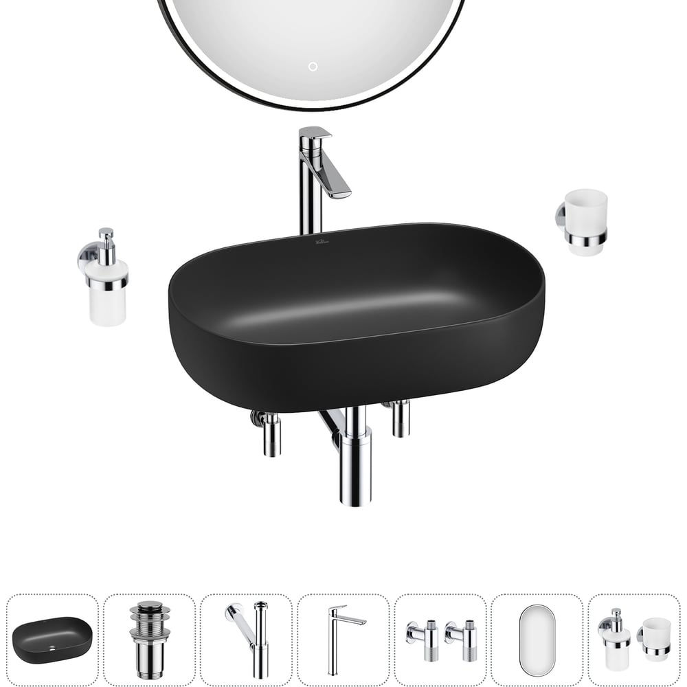 Изображение товара Накладная раковина Wellsee Chic Riviera 7 в 1 черная матовая